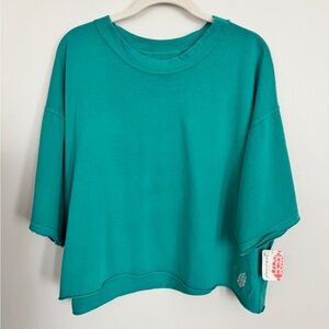 Free People Movement Teal Oversized Cropped Tee L NWT